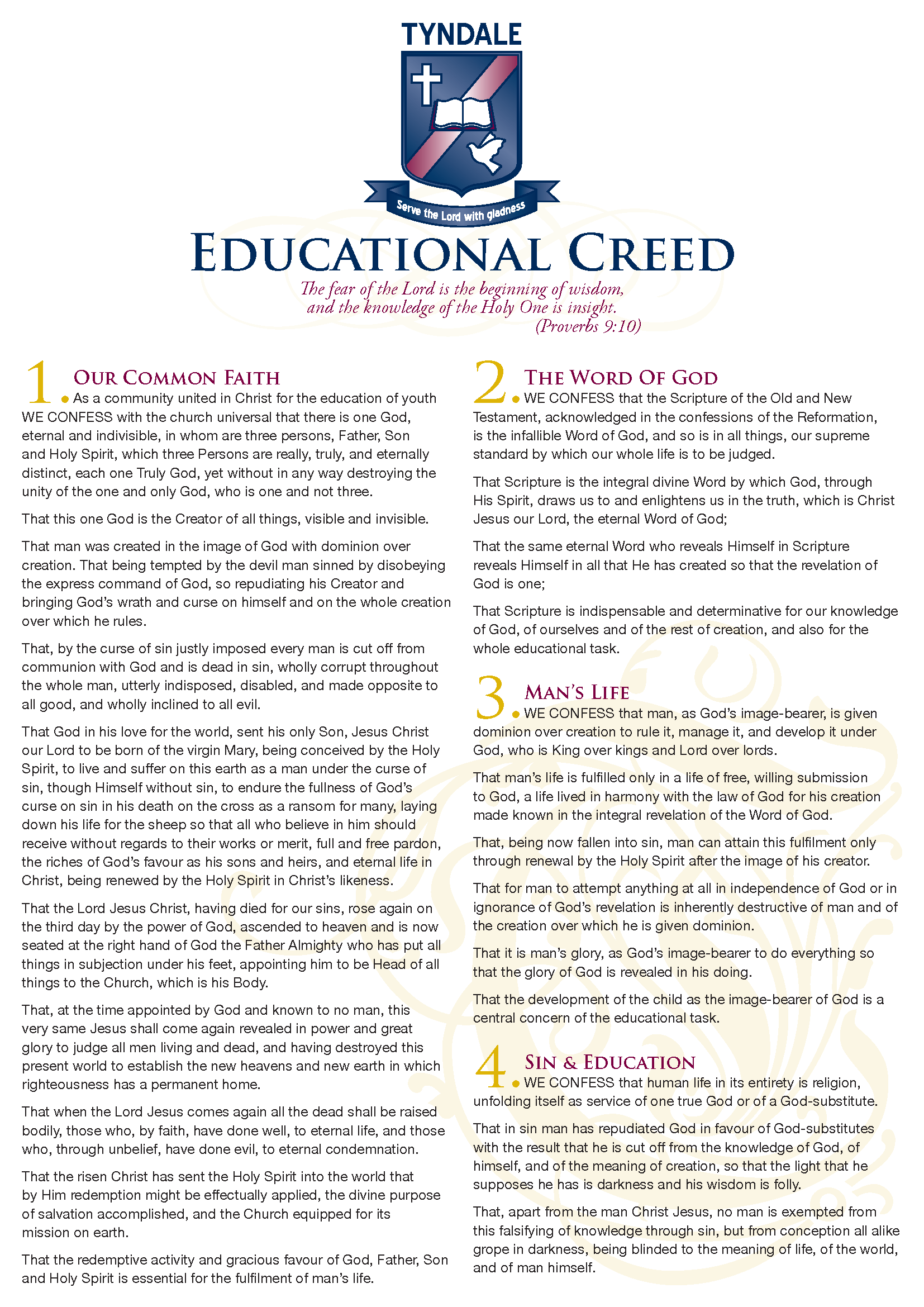 Tyndale Educational Creed Page 1