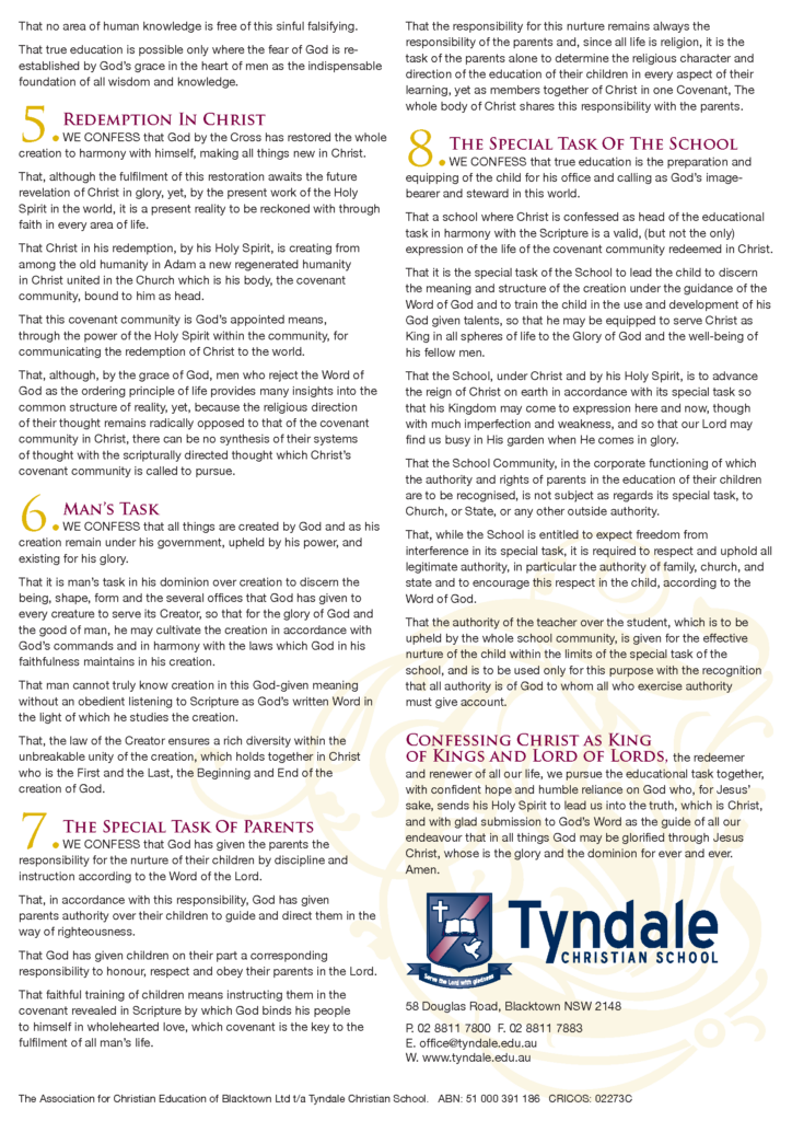 Tyndale Christian School Educational Creed Page 2